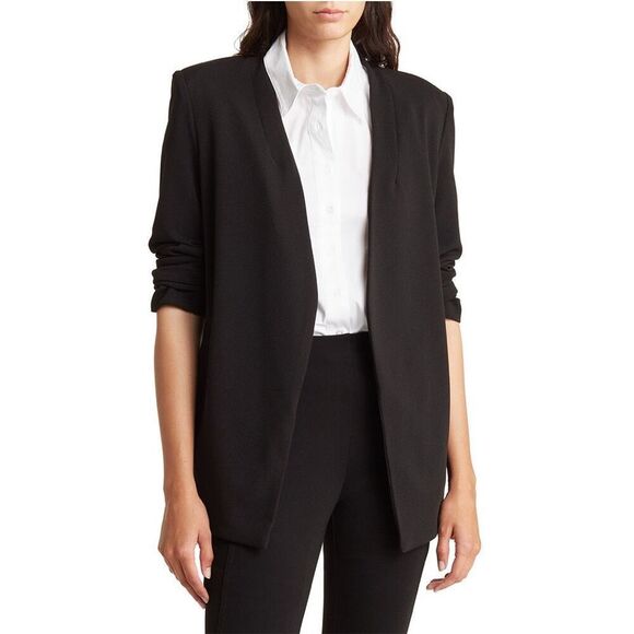 T Tahari XL Black Collarless Open FrontBlazer Jacket Career Office Evening - Picture 1 of 8